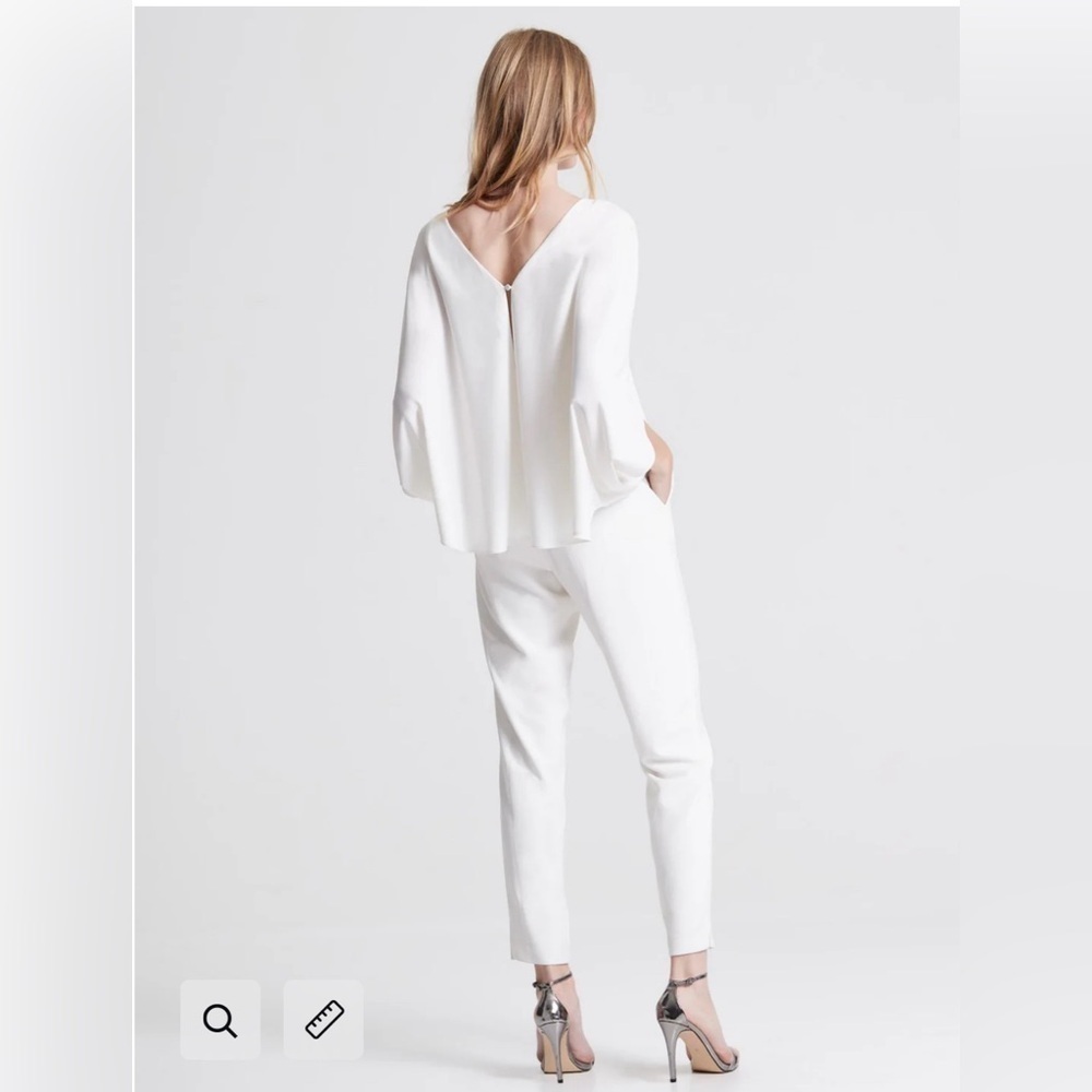Halston Draped Sleeve Tapered Leg Crepe Jumpsuit White Size 0 - Picture 3 of 16